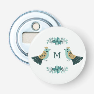 Scandinavian folk motif with birds and flowers bottle opener