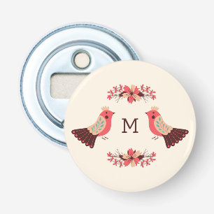 Scandinavian folk motif with birds and flowers bottle opener