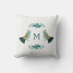 Scandinavian folk motif with birds and flowers cushion