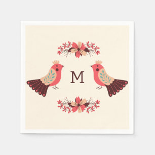 Scandinavian folk motif with birds and flowers napkin