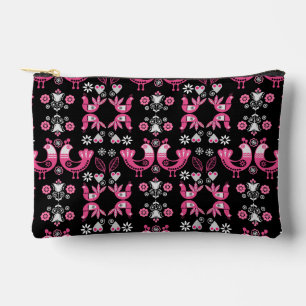 Scandinavian Folk Pink And White Birds Accessory Pouch