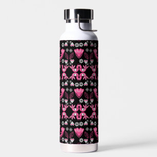 Scandinavian Folk Pink And White Birds Water Bottle
