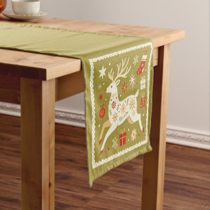 Scandinavian Folk Reindeer Christmas Short Table Runner