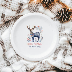 Scandinavian Folk Reindeer Christmas Supplies Paper Plate
