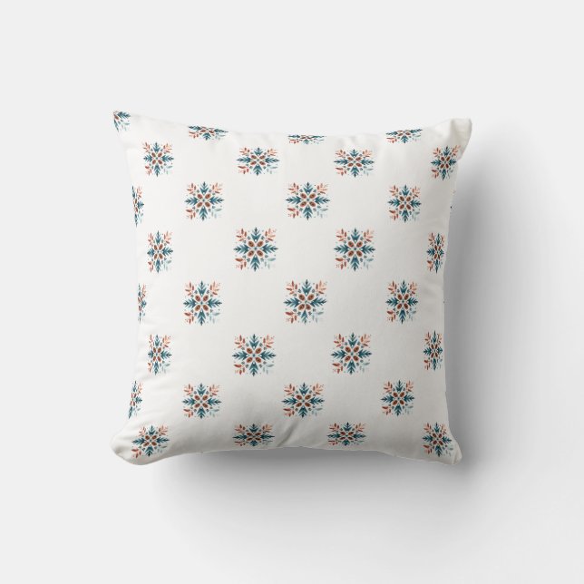 Scandinavian Folk Snowflake Motiv Pattern Cushion (Front)