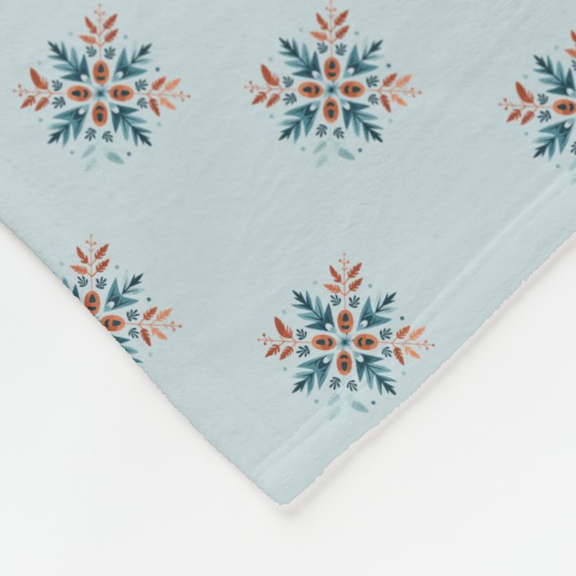 Scandinavian Folk Snowflake Motiv Pattern Fleece Blanket (Corner)