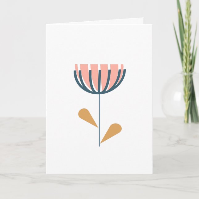 Scandinavian Folk Style Simple Flower Blush Navy Card (Front)