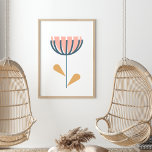 Scandinavian Folk Style Simple Flower Blush Navy Poster<br><div class="desc">Pretty and minimalist,  this Danish style modern folk floral art features a simple single vector flower in orange.</div>