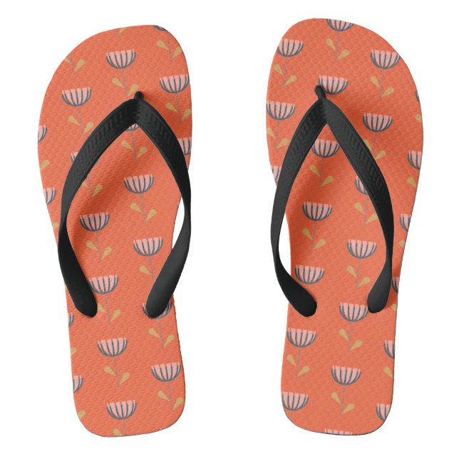 Scandinavian Folk Style Simple Flower in Orange Thongs (Footbed)