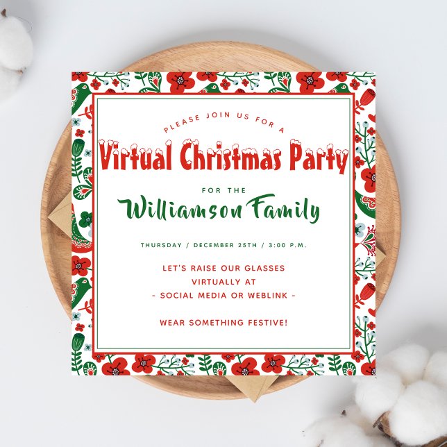Scandinavian Folkart Print Virtual Christmas Party Invitation (Creator Uploaded)