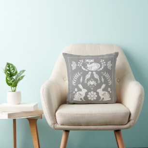 Scandinavian Fox Bunny Flower Garden Cushion