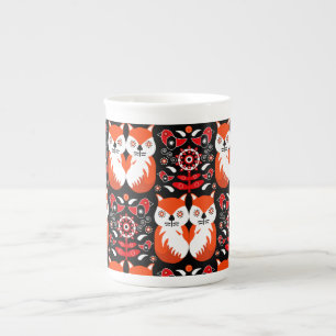 Scandinavian Fox Folk Art Bone China Mug