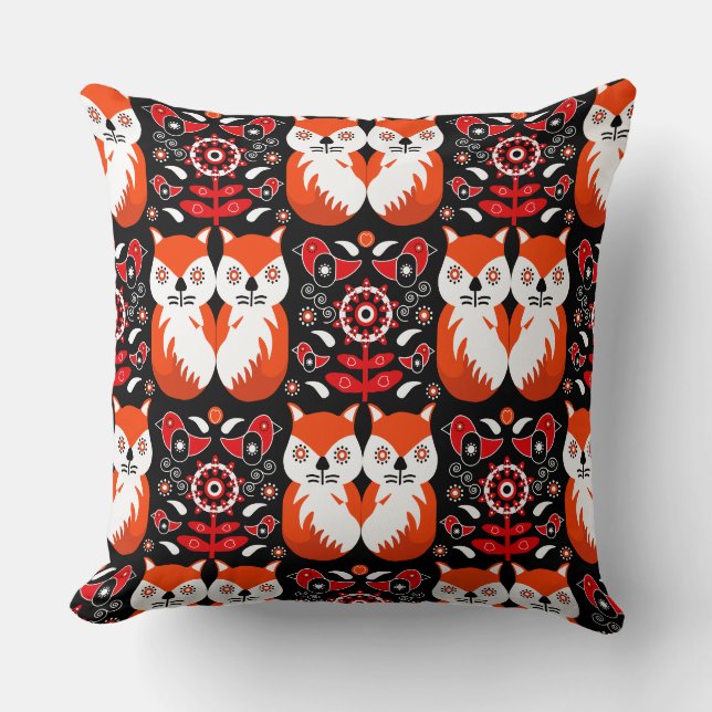 Scandinavian Fox Folk Art Cushion (Front)