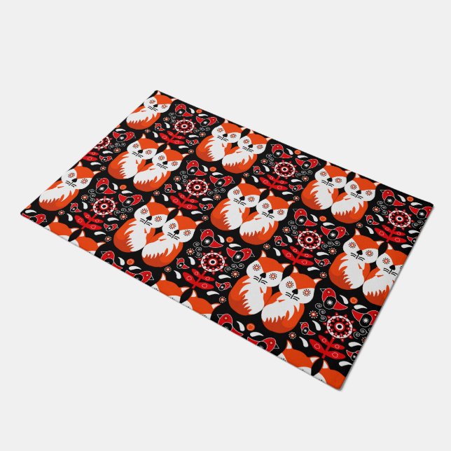 Scandinavian Fox Folk Art Doormat (Angled)