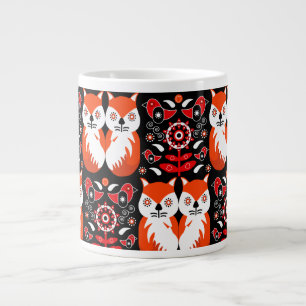 Scandinavian Fox Folk Art Large Coffee Mug