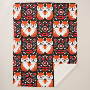 Scandinavian Fox Folk Art Sherpa Blanket