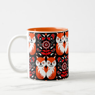 Scandinavian Fox Folk Art Two-Tone Coffee Mug