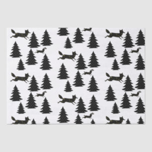 Scandinavian Fox Rabbit Black Christmas Tree Tissue Paper