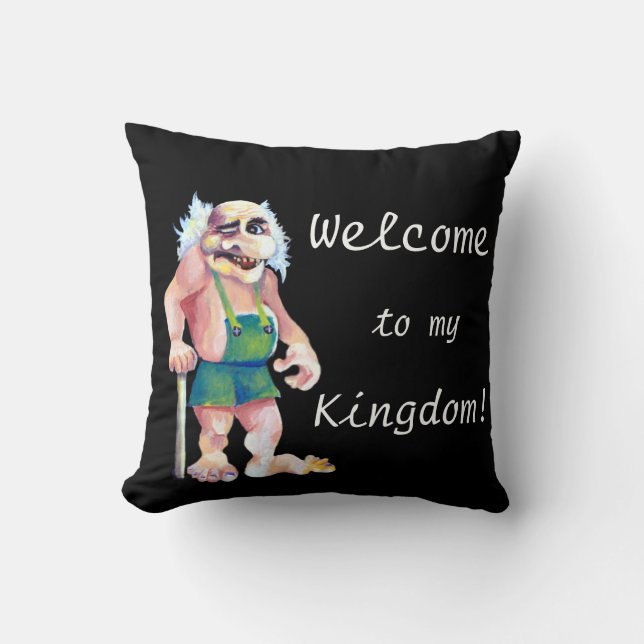 Scandinavian Funny Looking Welcoming Troll Cushion (Front)