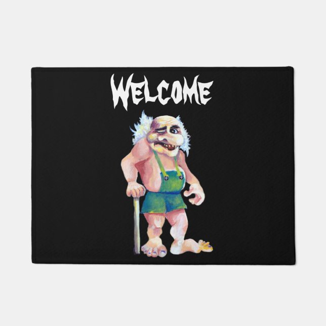 Scandinavian Funny Looking Welcoming Troll Doormat (Front)