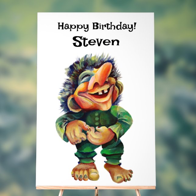 Scandinavian Funny Troll Illustration Watercolor Acrylic Sign (Neutral)