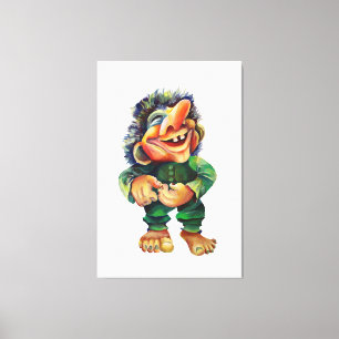 Scandinavian Funny Troll Illustration Watercolor Canvas Print