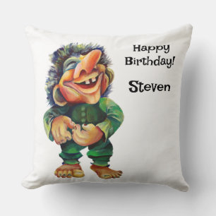 Scandinavian Funny Troll Illustration Watercolor Cushion
