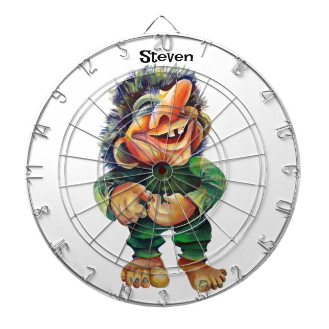 Scandinavian Funny Troll Illustration Watercolor Dartboard (Front)
