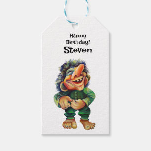Scandinavian Funny Troll Illustration Watercolor Gift Tags