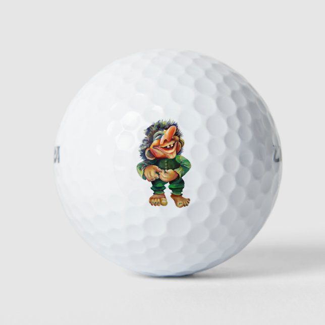 Scandinavian Funny Troll Illustration Watercolor Golf Balls (Front)