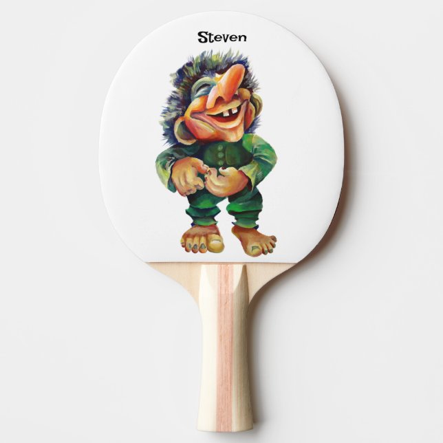 Scandinavian Funny Troll Illustration Watercolor Ping Pong Paddle (Front)