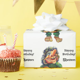 Scandinavian Funny Troll Illustration Watercolor Wrapping Paper
