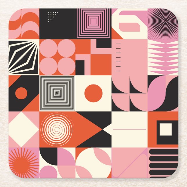 Scandinavian Geometric: Colourful Artwork Pattern Square Paper Coaster (Front)