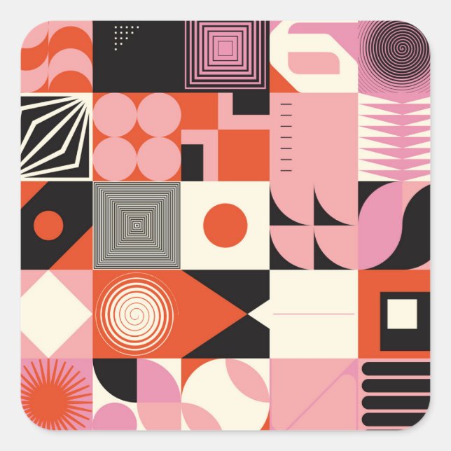 Scandinavian Geometric: Colourful Artwork Pattern Square Sticker (Front)