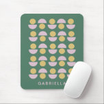 Scandinavian Geometric Green Floral Personalized Mouse Pad<br><div class="desc">A Scandinavian style geometric floral pattern of shapes in mustard yellow and lilac on a pretty green background,  personalized with your name.</div>