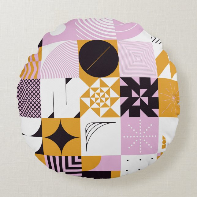 Scandinavian Geometric: Hand-Drawn Artwork. Round Cushion (Front)