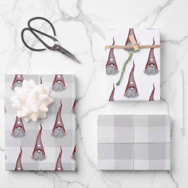 Scandinavian Gnome Christmas Wrapping Paper Sheets (Front)