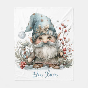 Scandinavian Gnome in Baby Blue Watercolor Fleece Blanket