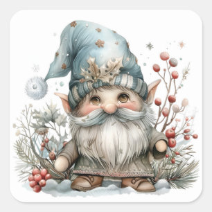 Scandinavian Gnome in Baby Blue Watercolor Square Sticker