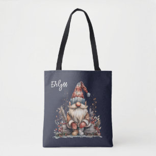 Scandinavian Gnome Sitting on a Log Custom Tote Bag