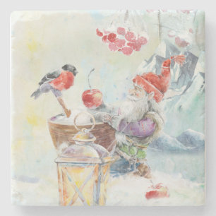 Scandinavian gnome stone coaster