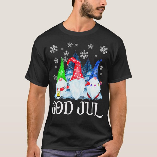 Scandinavian Gnomes God Jul Tomte Swedish Christma T-Shirt (Front)