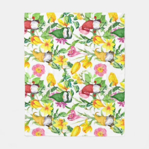 Scandinavian gnomes: spring floral watercolor. fleece blanket