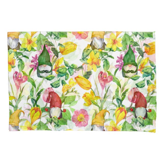 Scandinavian gnomes: spring floral watercolor. pillowcase (Front)