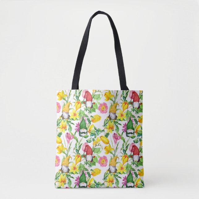 Scandinavian gnomes: spring floral watercolor. tote bag (Front)