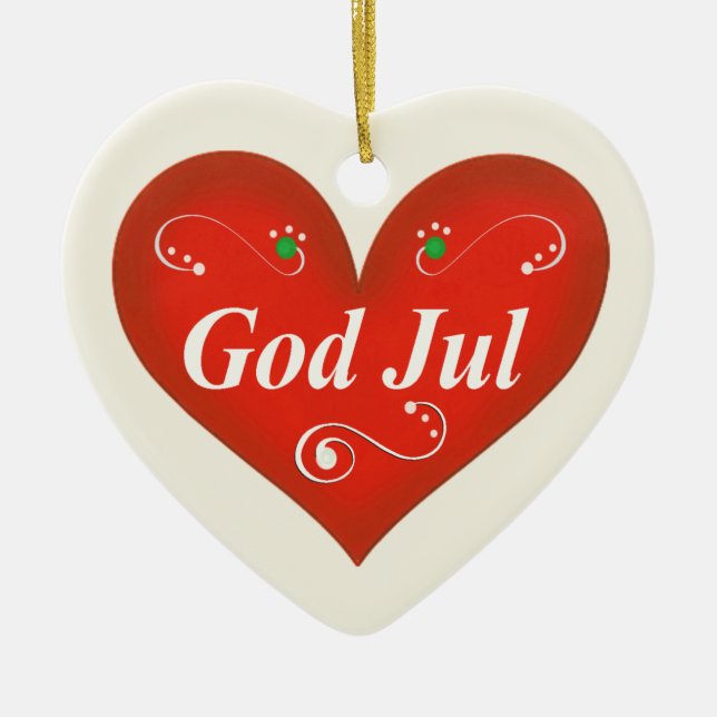 Scandinavian God Jul Christmas Heart Ceramic Tree Decoration (Front)