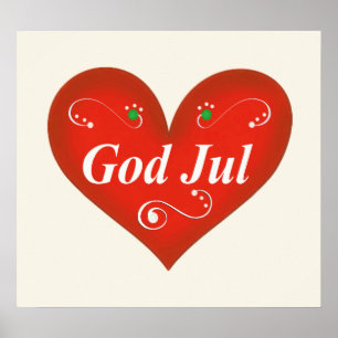 Scandinavian God Jul Christmas Heart Poster