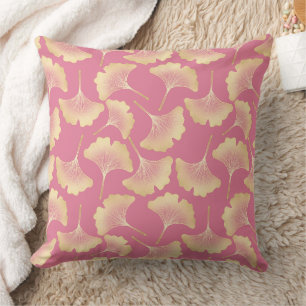Scandinavian Gold Ginkgo Botanical Pink Pattern Cushion