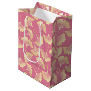Scandinavian Gold Ginkgo Botanical Pink Pattern Medium Gift Bag
