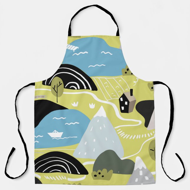 Scandinavian graphic illustration seamless pattern apron (Front)